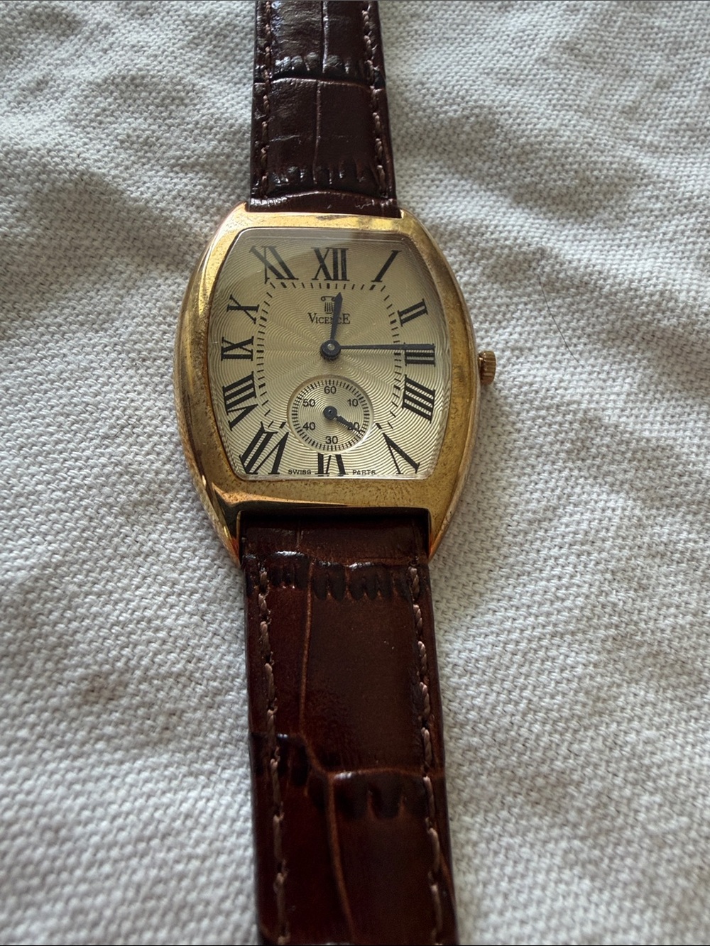 Vintage Vicence 14K Brown Leather Strap WomensWatch Genuine Leather Milor Italy